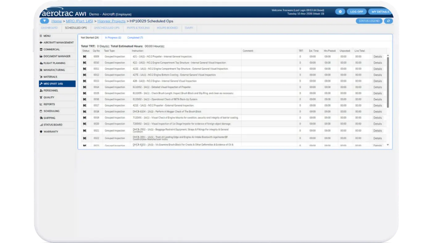 Aerotrac Web Interface (AWI) - Employee Roster
