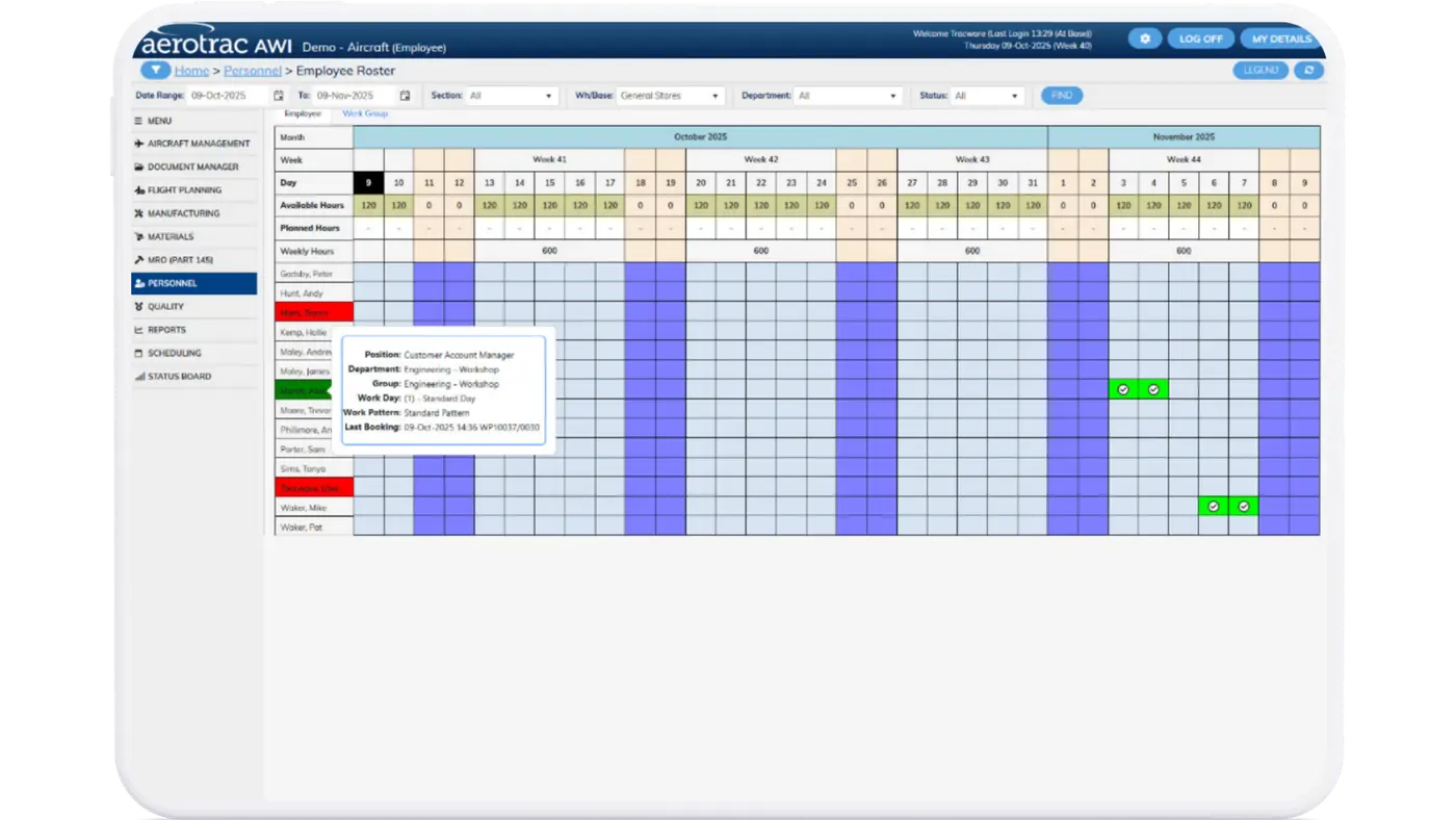 Aerotrac Web Interface (AWI) - Employee Roster