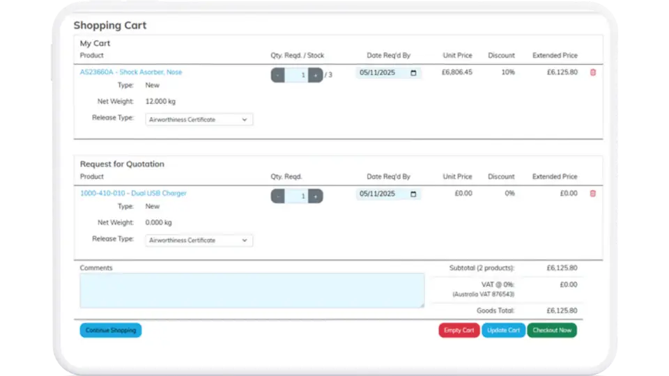 Aeroshop - Tracware Web & Mobile solution